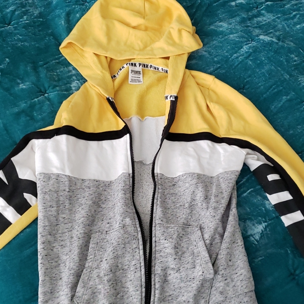 Yellow, black, white and grey PINK sweatshirt